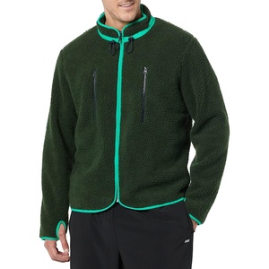Amazon Essentials Mens Teddy Fleece Full-Zip Mock Neck Jacket with Chest Pockets(Dark Green)