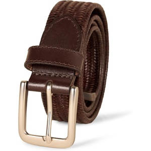 Amazon Essentials Men’s Tubular Stretch Weave Leather Belt(Brown)
