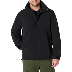 Amazon Essentials Mens Waterproof Packable Rain Jacket(Black)