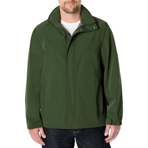 Amazon Essentials Mens Waterproof Packable Rain Jacket(Dark Green)