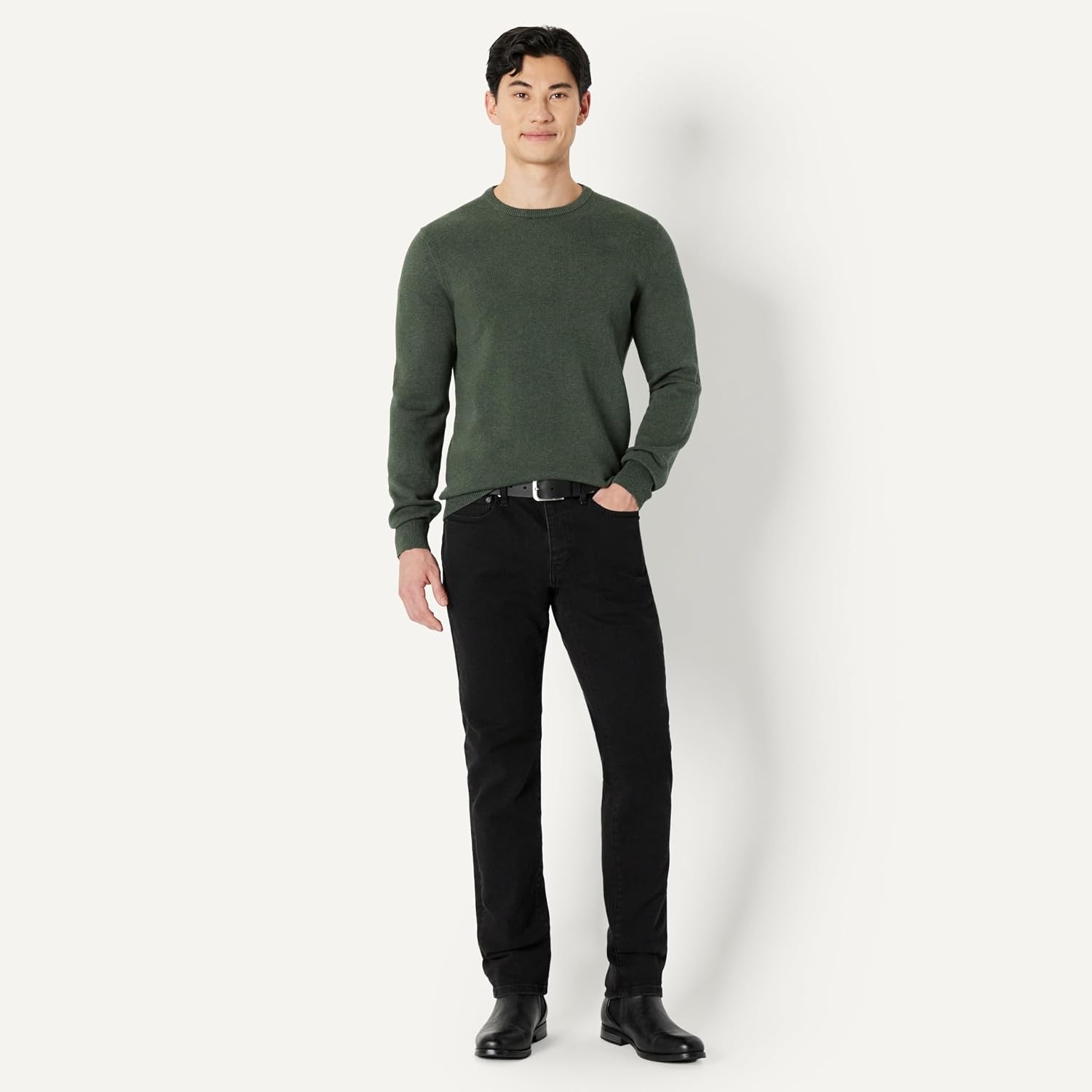 image:imageAmazon Essentials Mens Cable Knit LongSleeve Crewneck Sweater 100 Cotton Big amp Tall Options AvailableOlive Heather