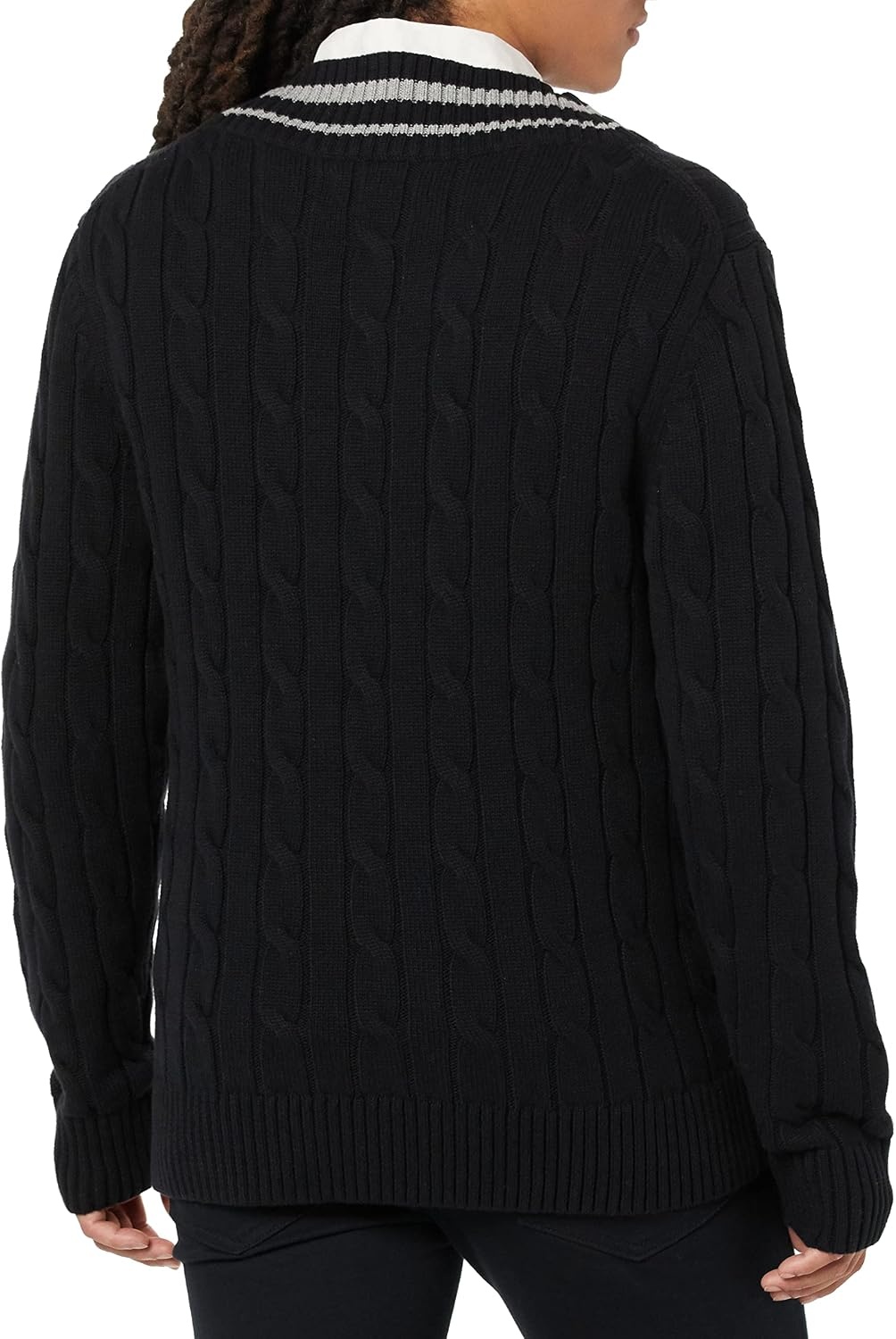 image:imageAmazon Essentials Mens Cable Knit VNeck SweaterBlack