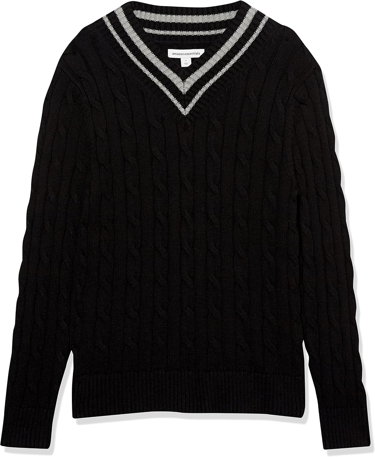 image:imageAmazon Essentials Mens Cable Knit VNeck SweaterBlack