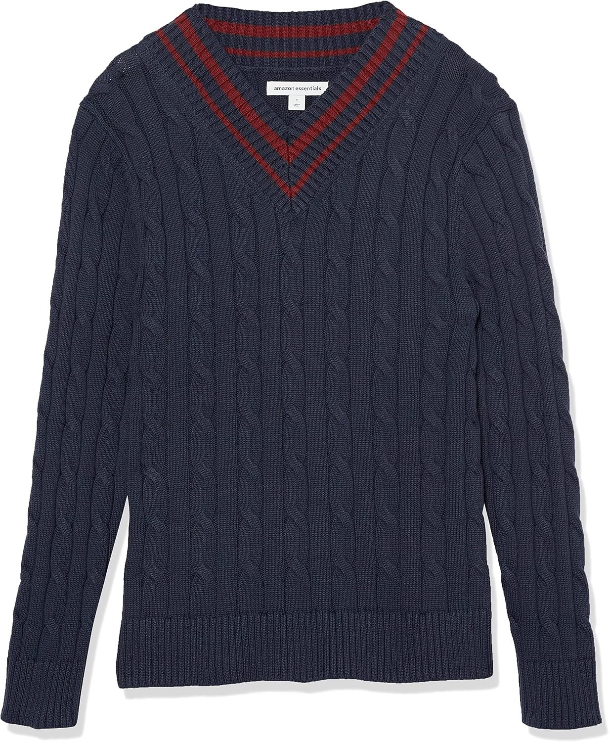 image:imageAmazon Essentials Mens Cable Knit VNeck SweaterDark Navy