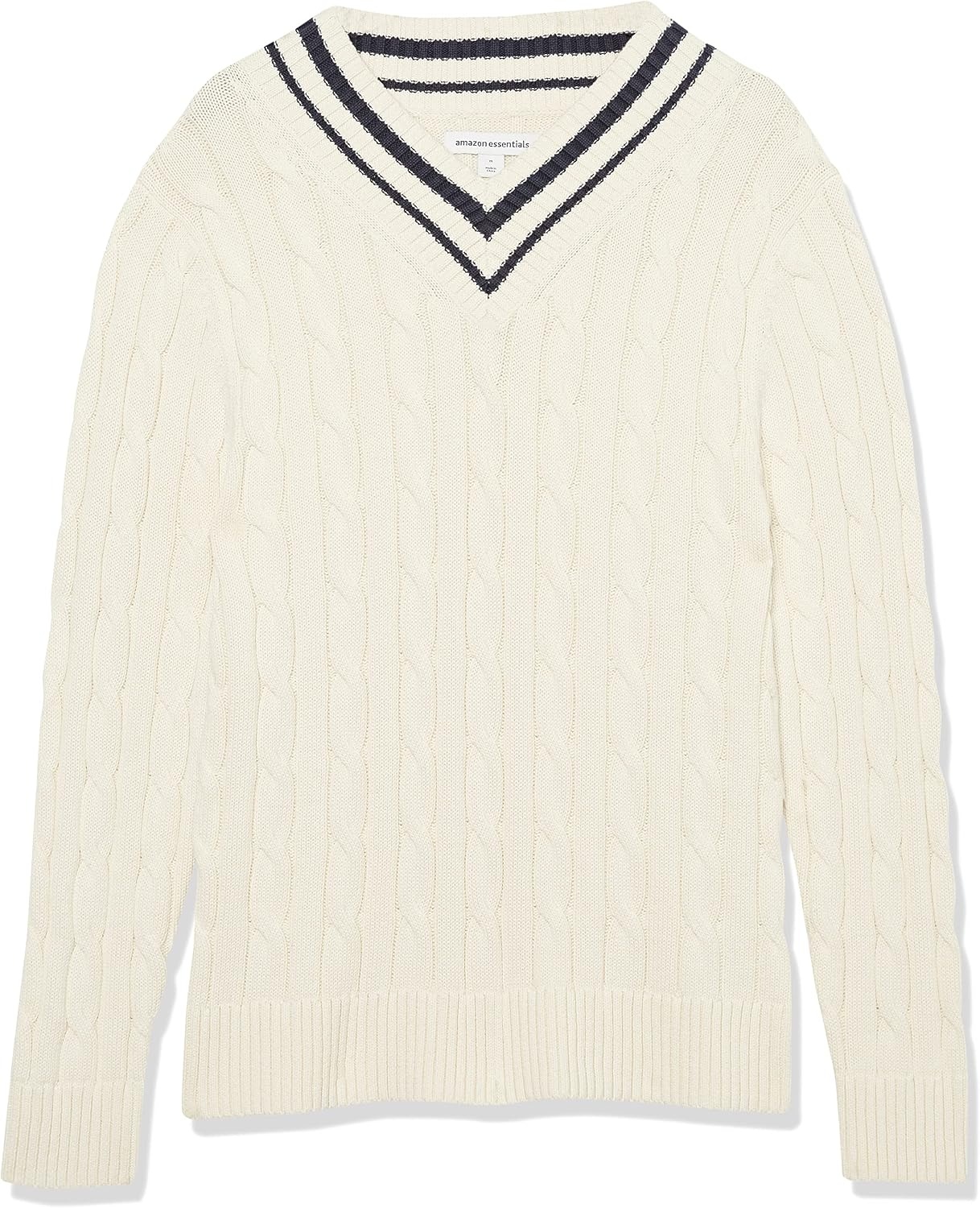 image:imageAmazon Essentials Mens Cable Knit VNeck SweaterLight Beige