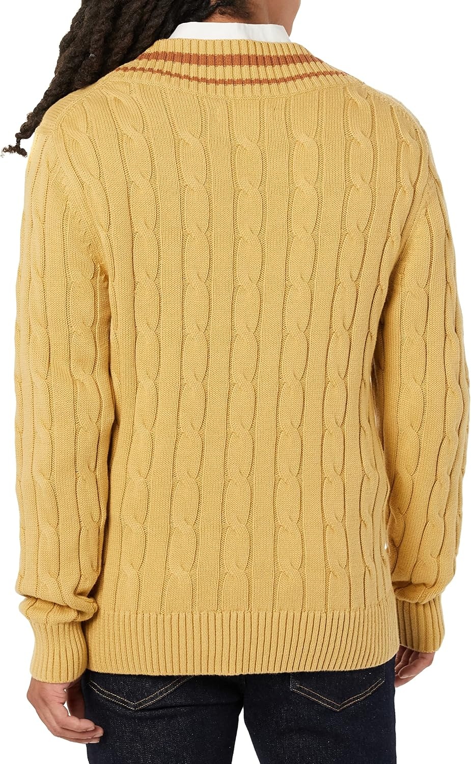image:imageAmazon Essentials Mens Cable Knit VNeck SweaterTan