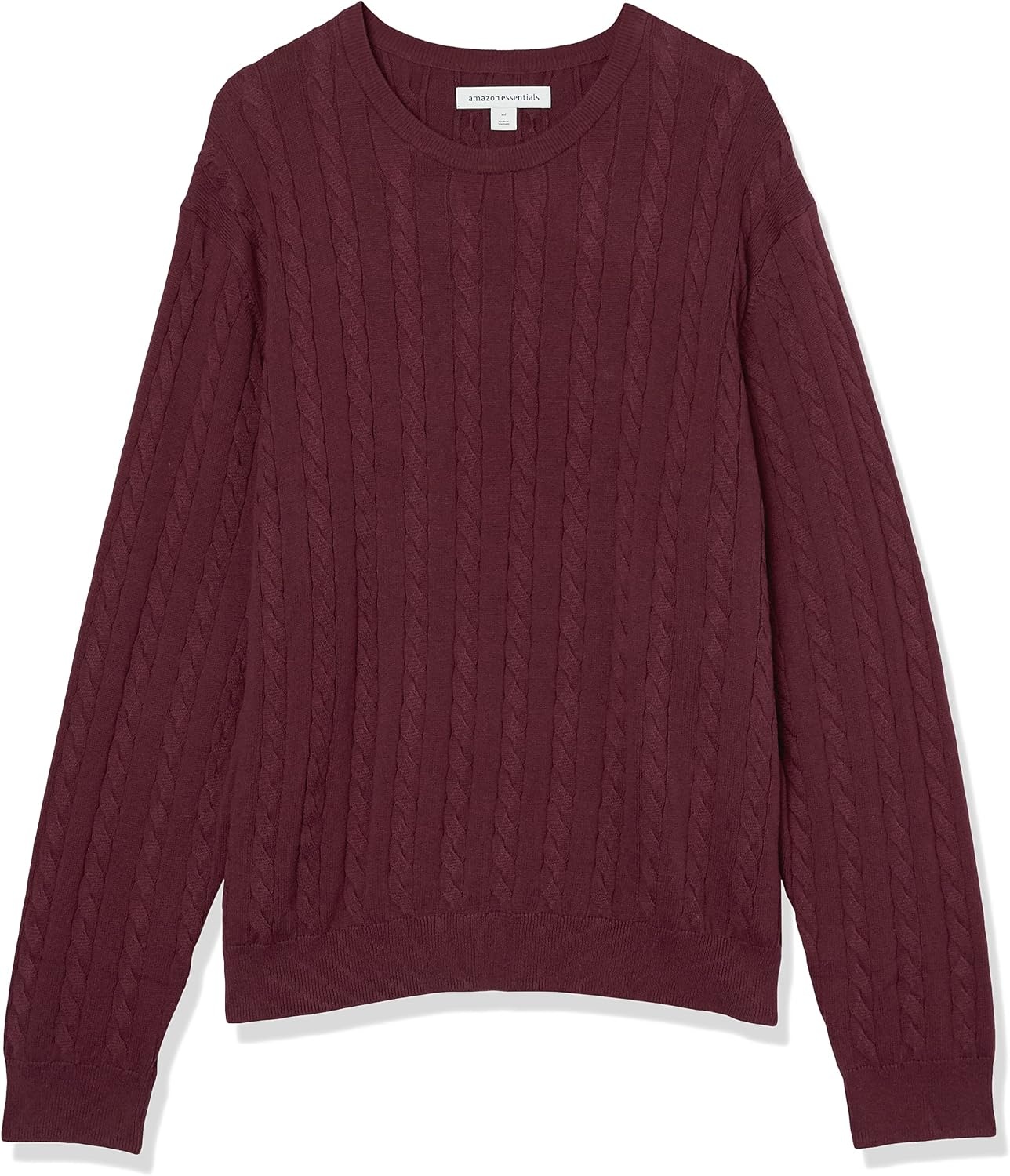 image:imageAmazon Essentials Mens Crewneck Cable Cotton Pullover SweaterBurgundy