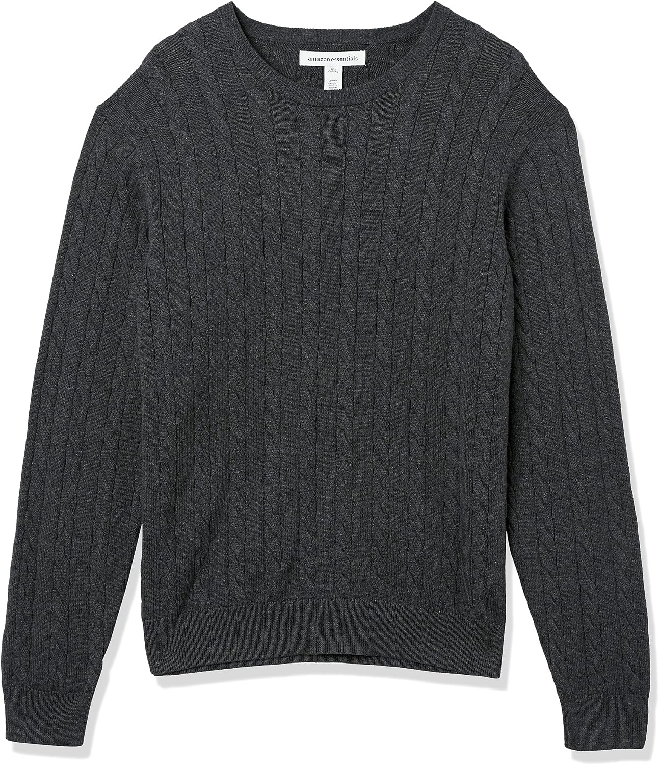 image:imageAmazon Essentials Mens Crewneck Cable Cotton Pullover SweaterCharcoal Heather