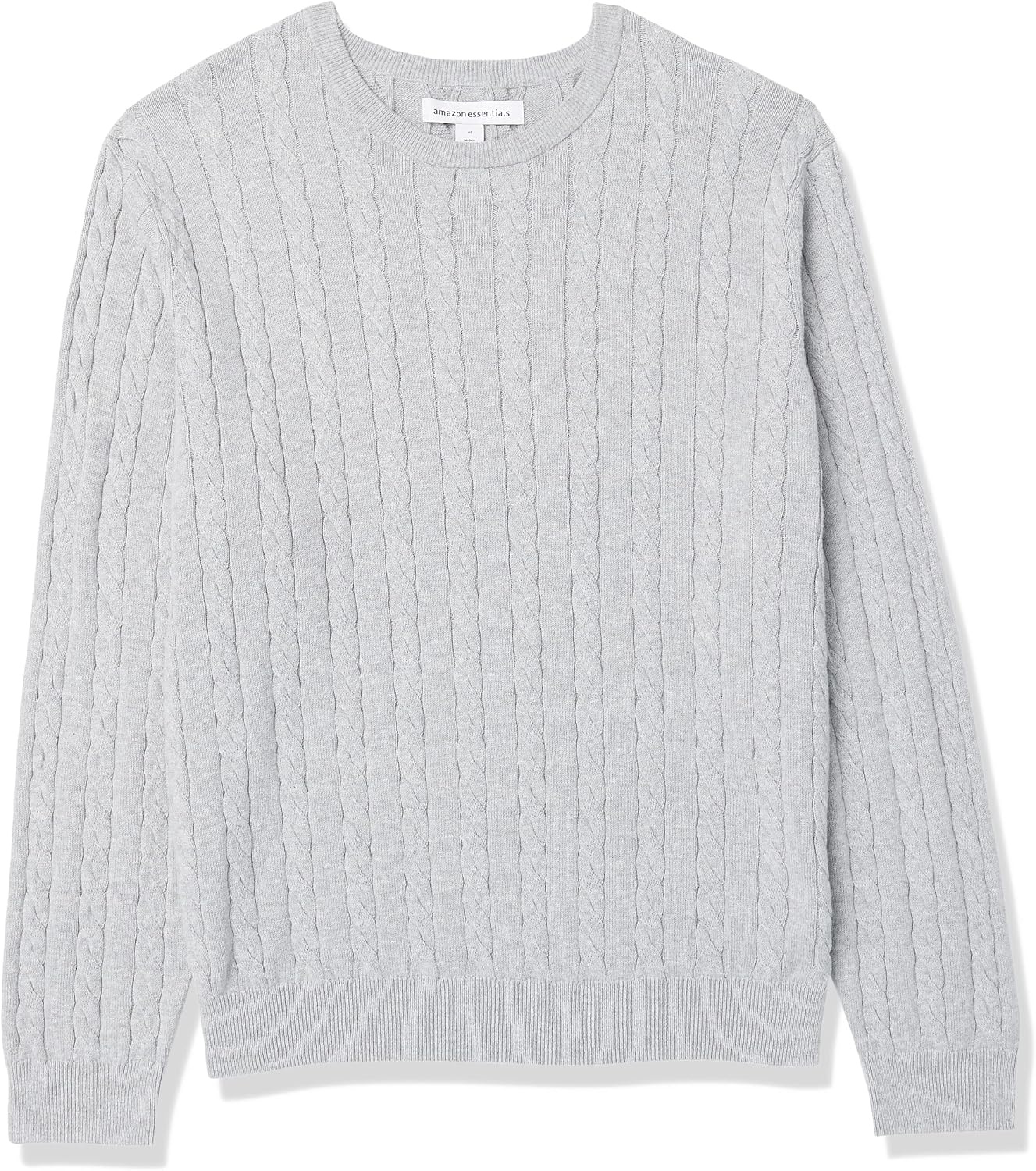 image:imageAmazon Essentials Mens Crewneck Cable Cotton Pullover SweaterLight Grey Heather