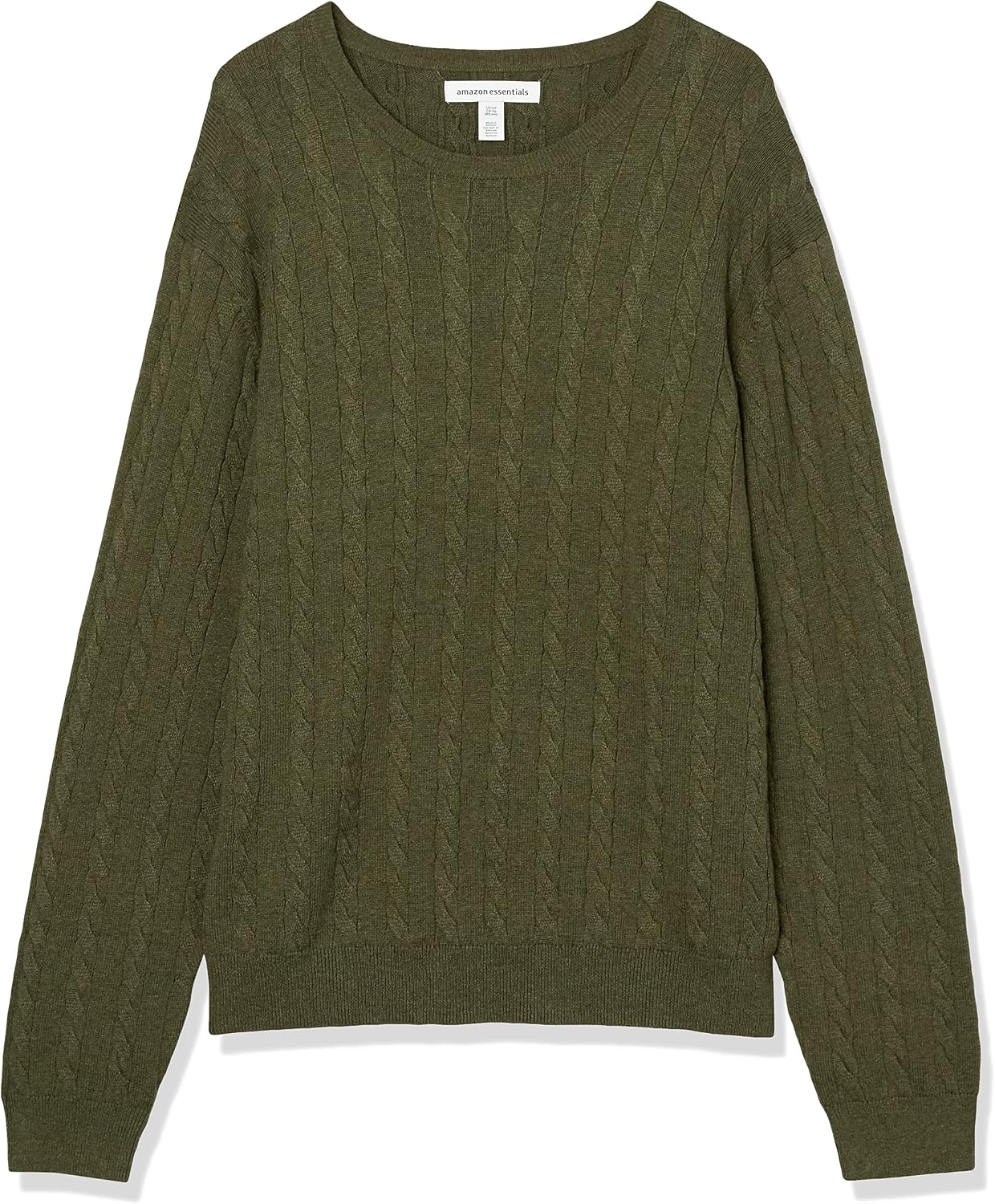 image:imageAmazon Essentials Mens Crewneck Cable Cotton Pullover SweaterOlive Heather