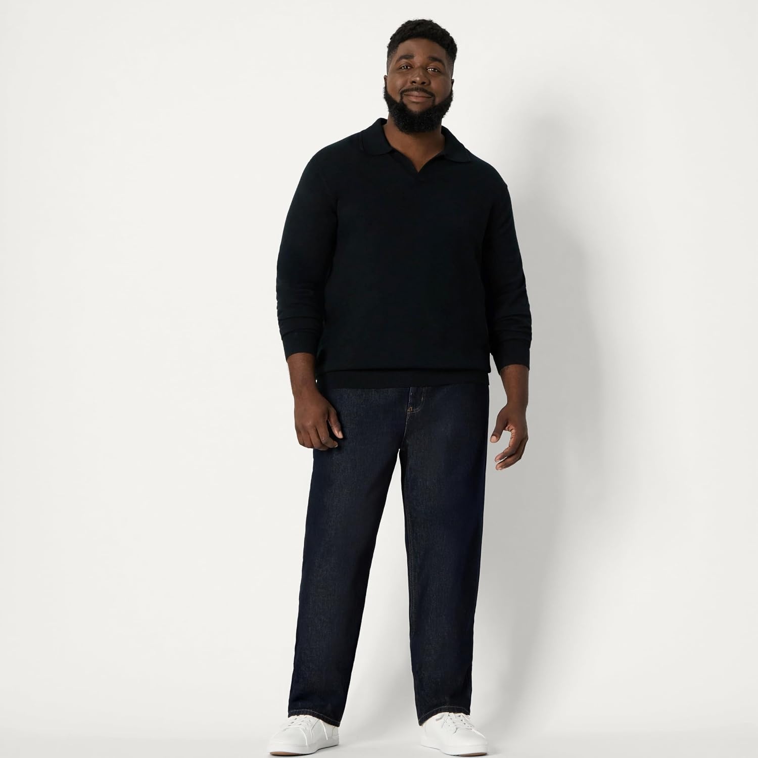 image:imageAmazon Essentials Mens Long Sleeve RegularFit Knit Polo SweaterBlack