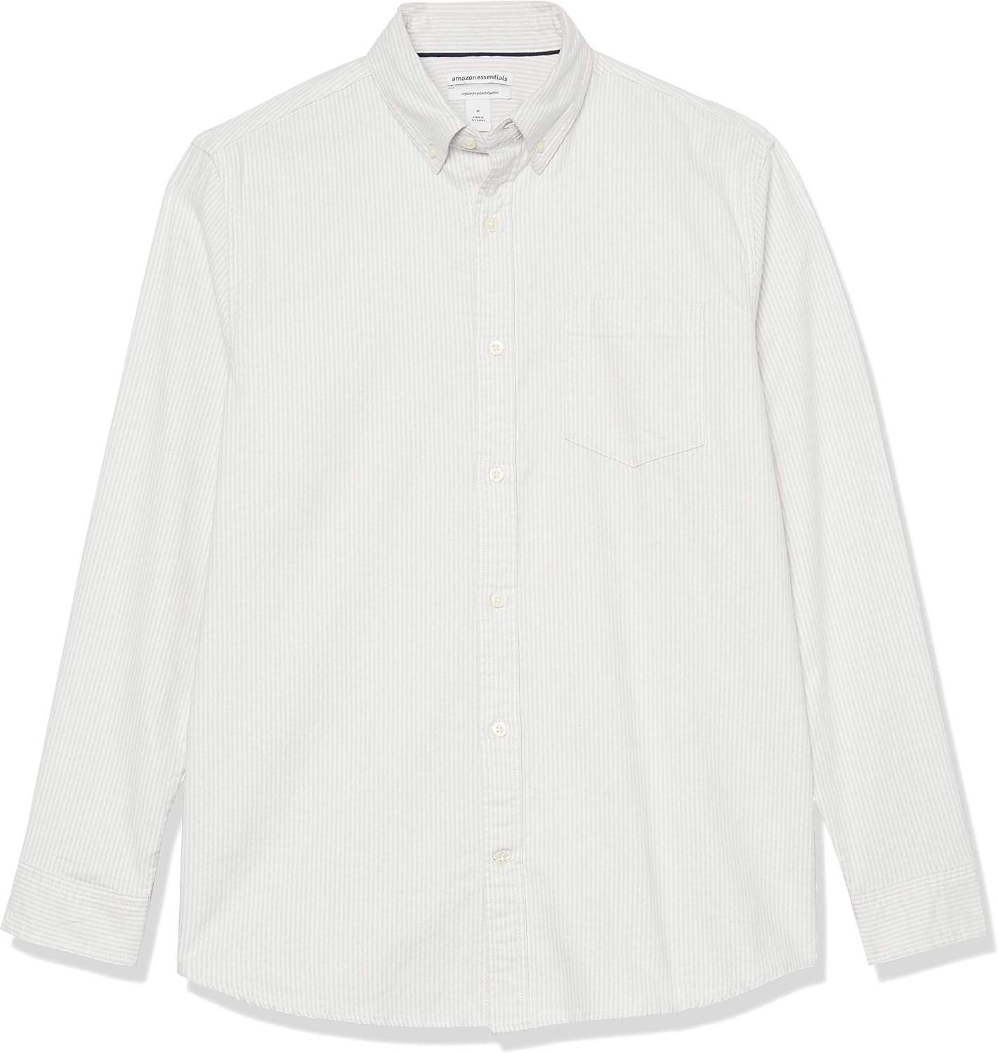 image:imageAmazon Essentials Mens Long Sleeve Shirt RegularFit Pocket Stretch Oxford Available in Big amp TallLight Grey Vertical Stripe