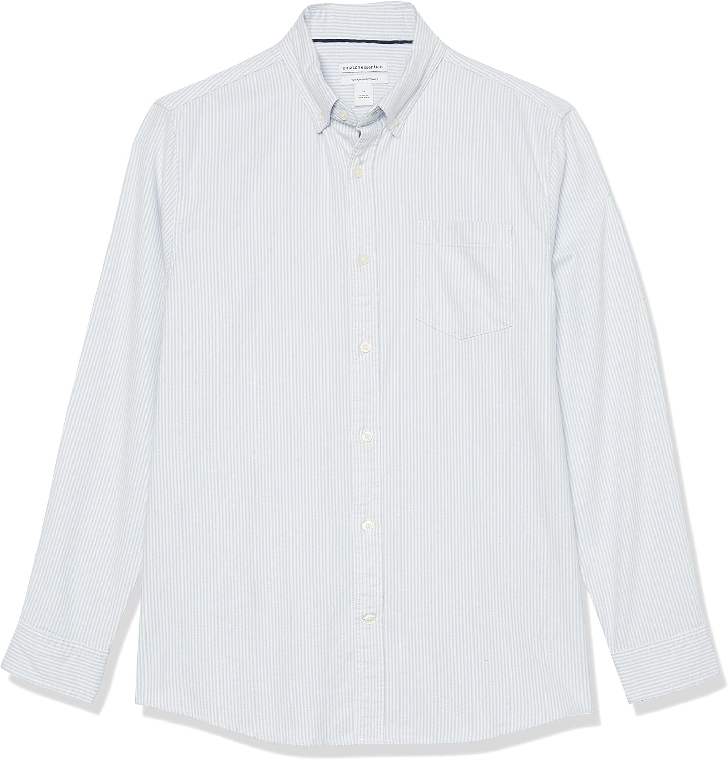 image:imageAmazon Essentials Mens Long Sleeve Shirt RegularFit Pocket Stretch Oxford Available in Big amp TallPowder Blue Vertical Stripe
