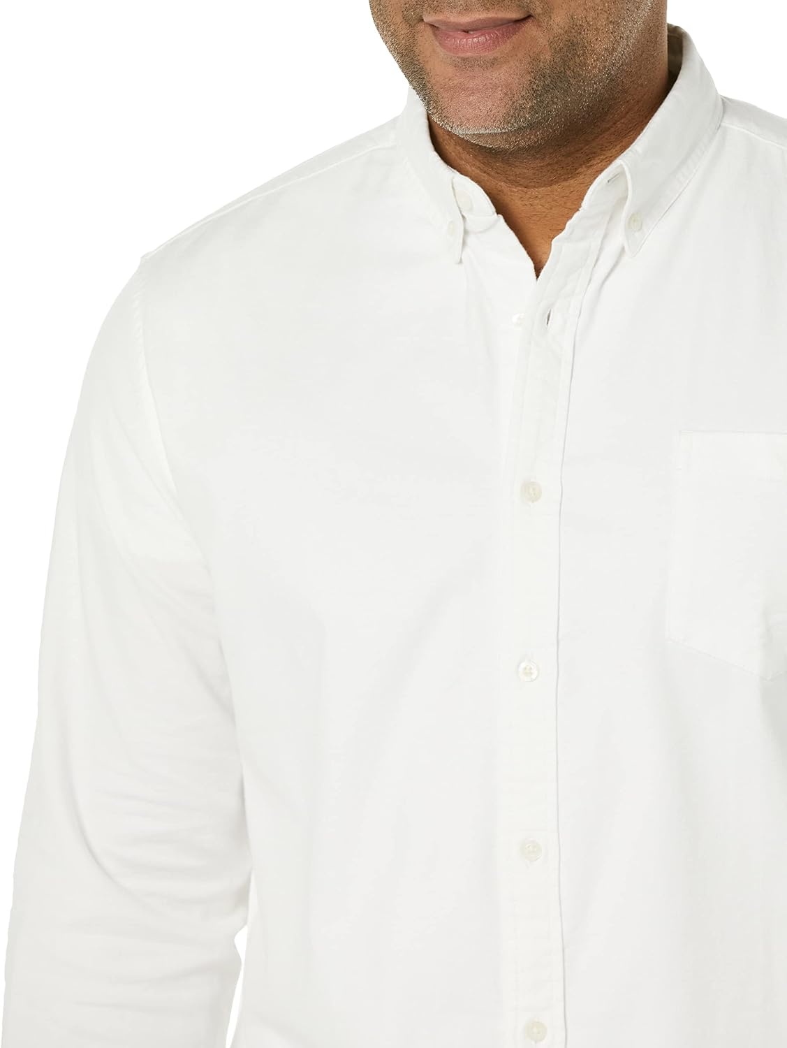 image:imageAmazon Essentials Mens Long Sleeve Shirt RegularFit Pocket Stretch Oxford Available in Big amp TallWhite