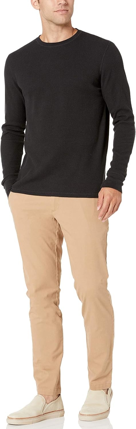 image:imageAmazon Essentials Mens Long Sleeve SlimFit Waffle Thermal Shirt with Ribbed TrimBlack