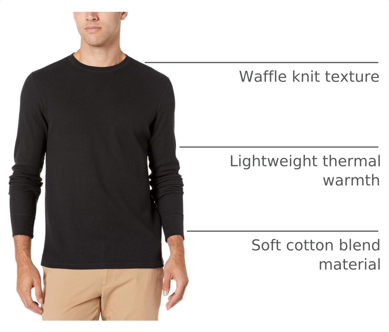 image:imageAmazon Essentials Mens Long Sleeve SlimFit Waffle Thermal Shirt with Ribbed TrimBlack