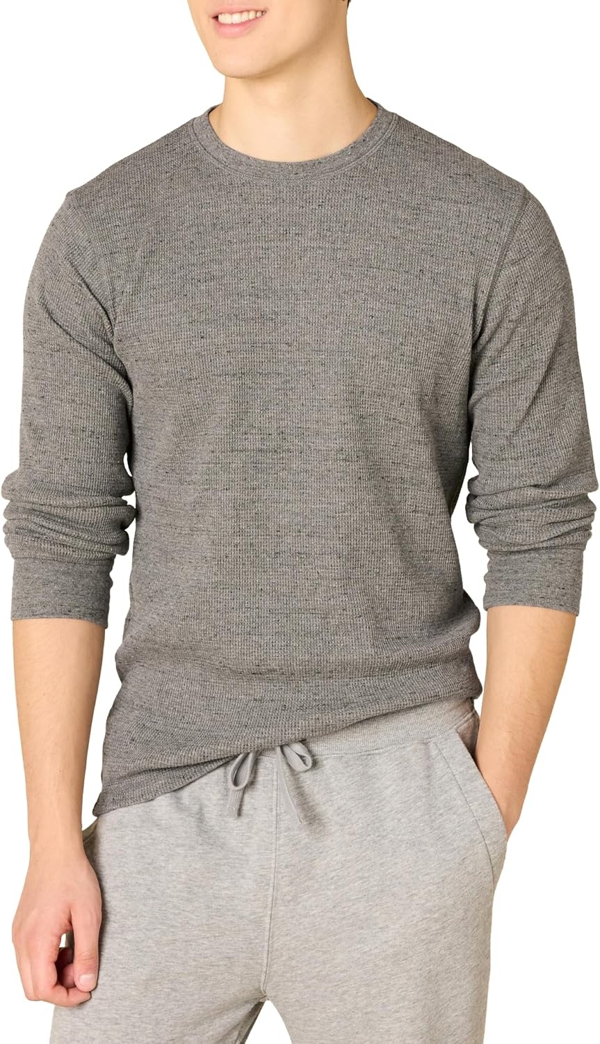 image:imageAmazon Essentials Mens Long Sleeve SlimFit Waffle Thermal Shirt with Ribbed TrimCharcoal