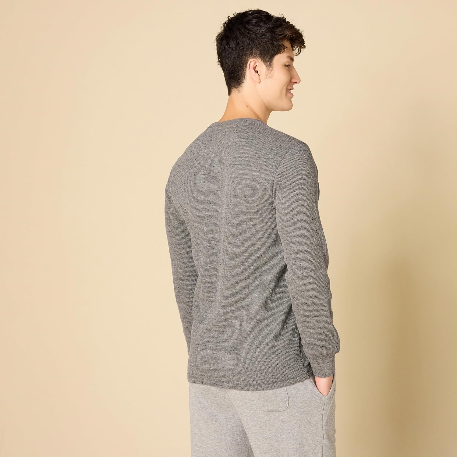 image:imageAmazon Essentials Mens Long Sleeve SlimFit Waffle Thermal Shirt with Ribbed TrimCharcoal