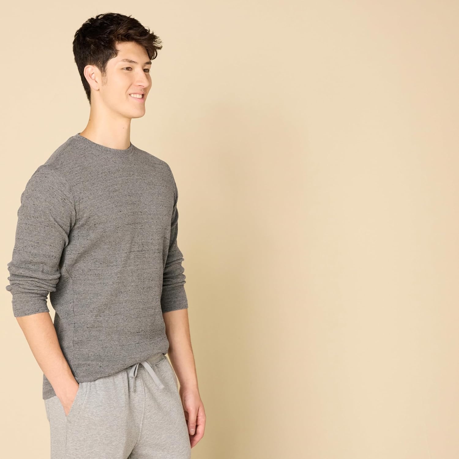 image:imageAmazon Essentials Mens Long Sleeve SlimFit Waffle Thermal Shirt with Ribbed TrimCharcoal