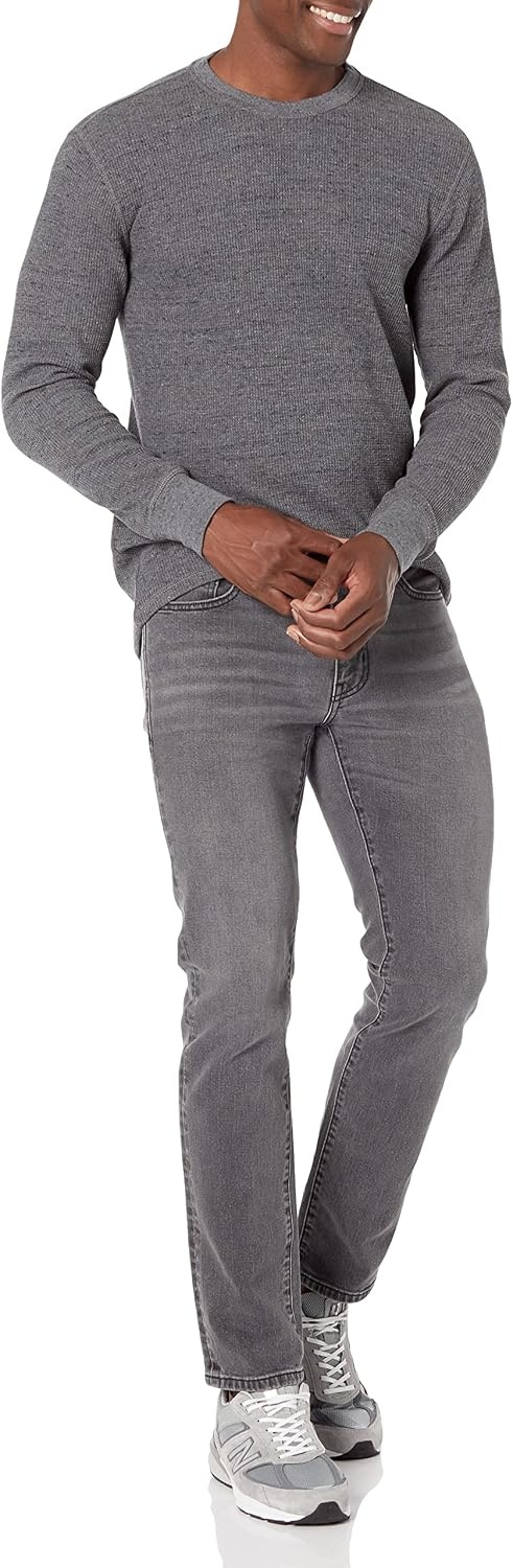 image:imageAmazon Essentials Mens Long Sleeve SlimFit Waffle Thermal Shirt with Ribbed TrimCharcoal