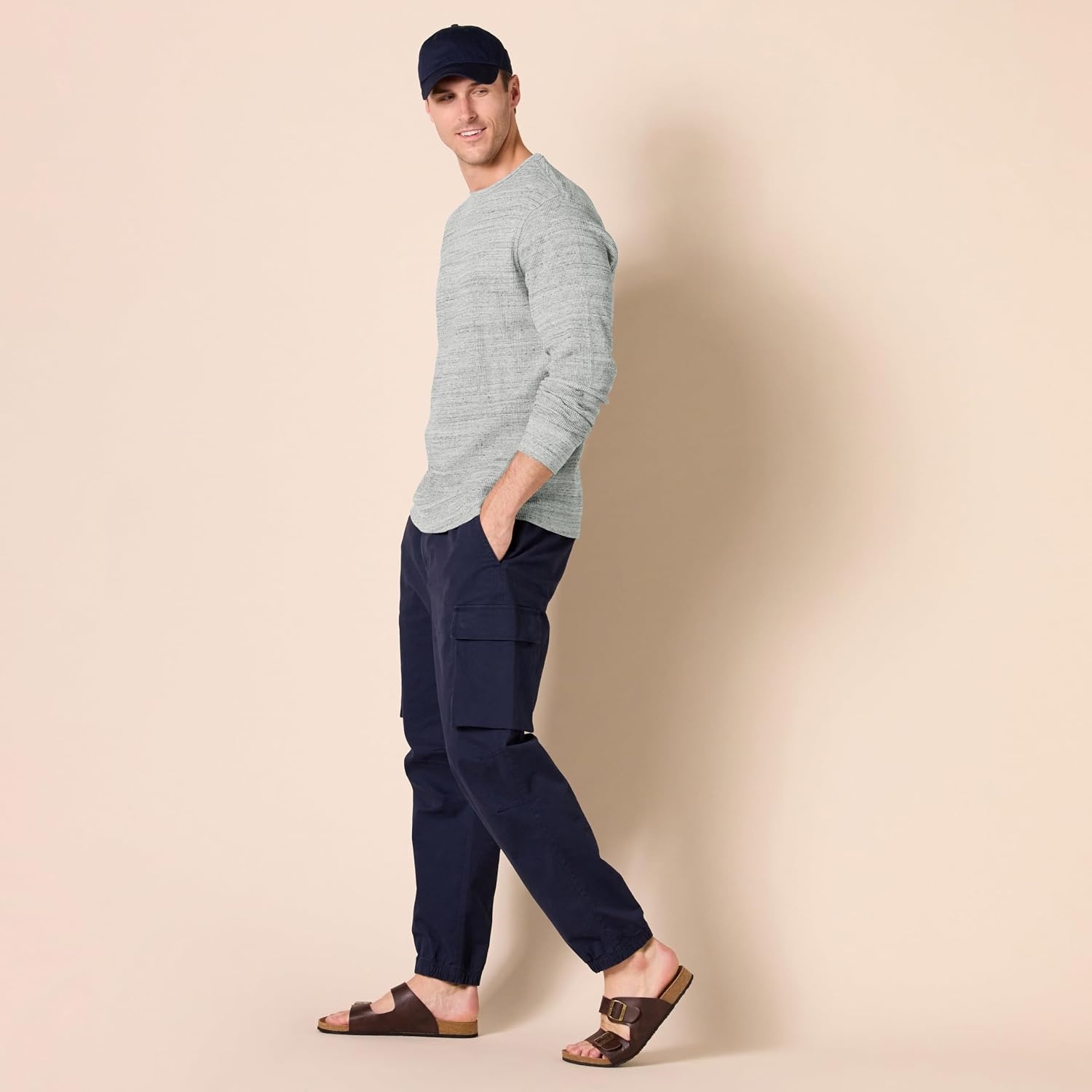 image:imageAmazon Essentials Mens Long Sleeve SlimFit Waffle Thermal Shirt with Ribbed TrimLight Grey Heather
