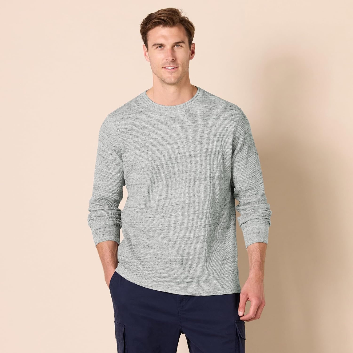 image:imageAmazon Essentials Mens Long Sleeve SlimFit Waffle Thermal Shirt with Ribbed TrimLight Grey Heather
