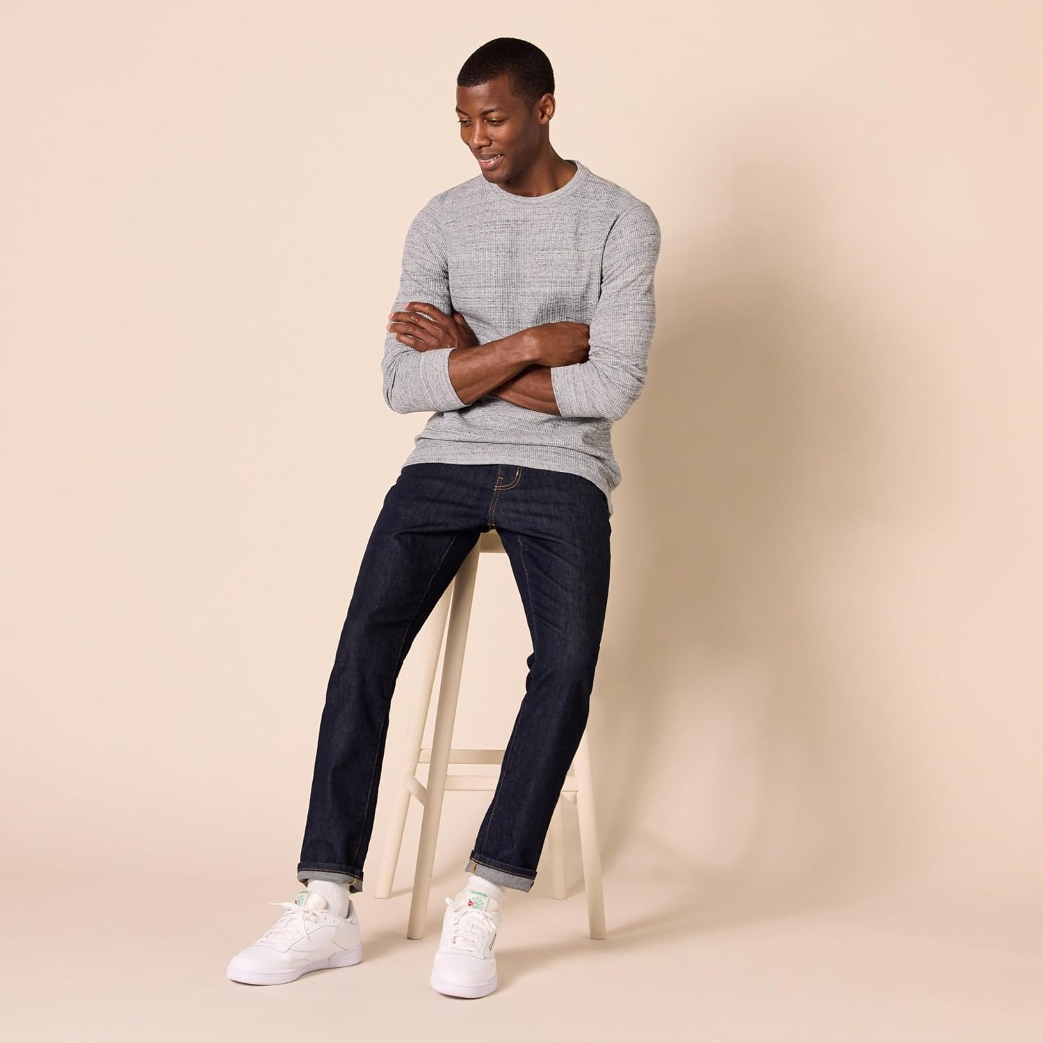 image:imageAmazon Essentials Mens Long Sleeve SlimFit Waffle Thermal Shirt with Ribbed TrimLight Grey Heather
