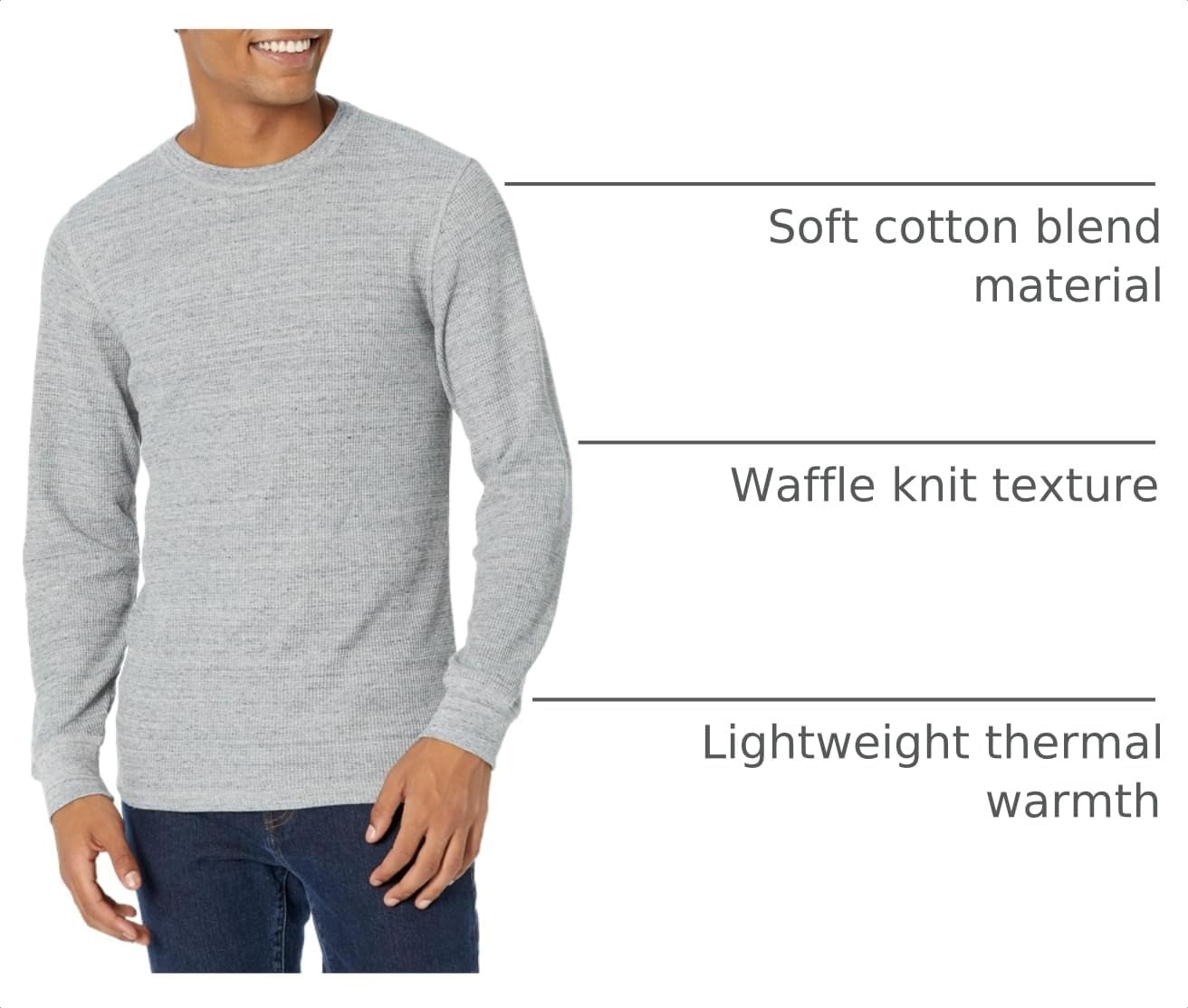 image:imageAmazon Essentials Mens Long Sleeve SlimFit Waffle Thermal Shirt with Ribbed TrimLight Grey Heather