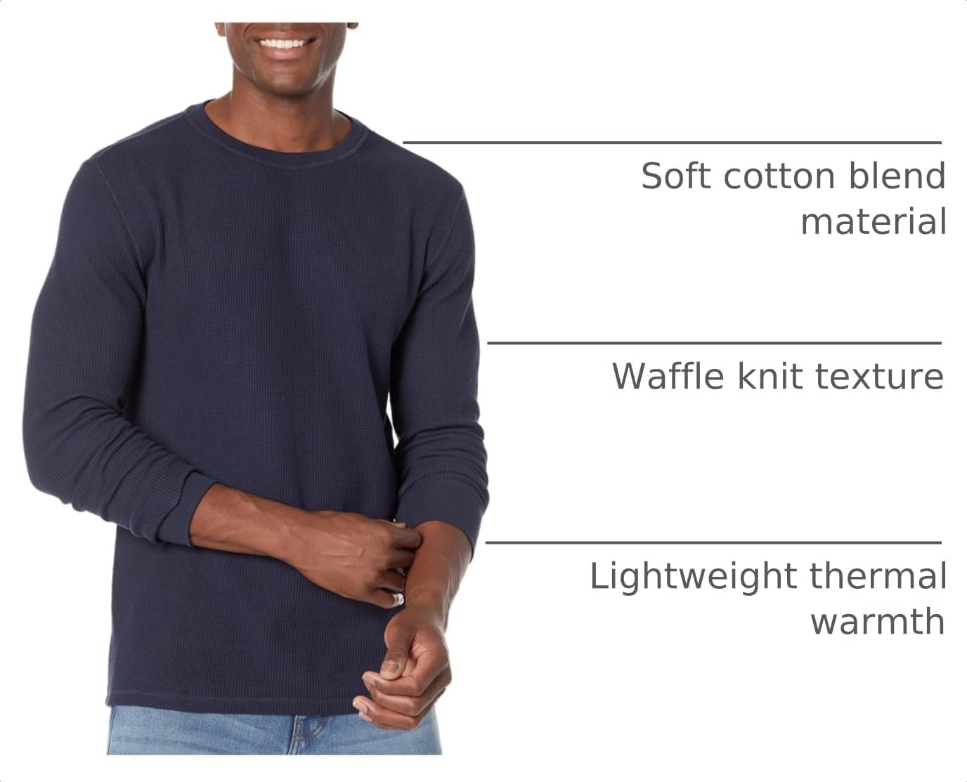 image:imageAmazon Essentials Mens Long Sleeve SlimFit Waffle Thermal Shirt with Ribbed TrimNavy