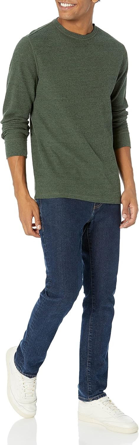 image:imageAmazon Essentials Mens Long Sleeve SlimFit Waffle Thermal Shirt with Ribbed TrimOlive Heather