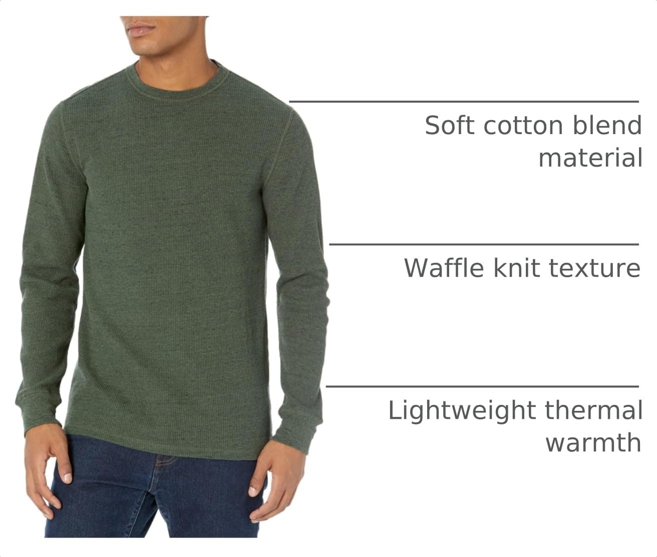 image:imageAmazon Essentials Mens Long Sleeve SlimFit Waffle Thermal Shirt with Ribbed TrimOlive Heather
