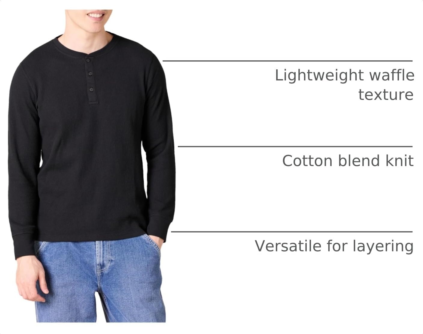 image:imageAmazon Essentials Mens Long Sleeve Waffle Henley ShirtBlack