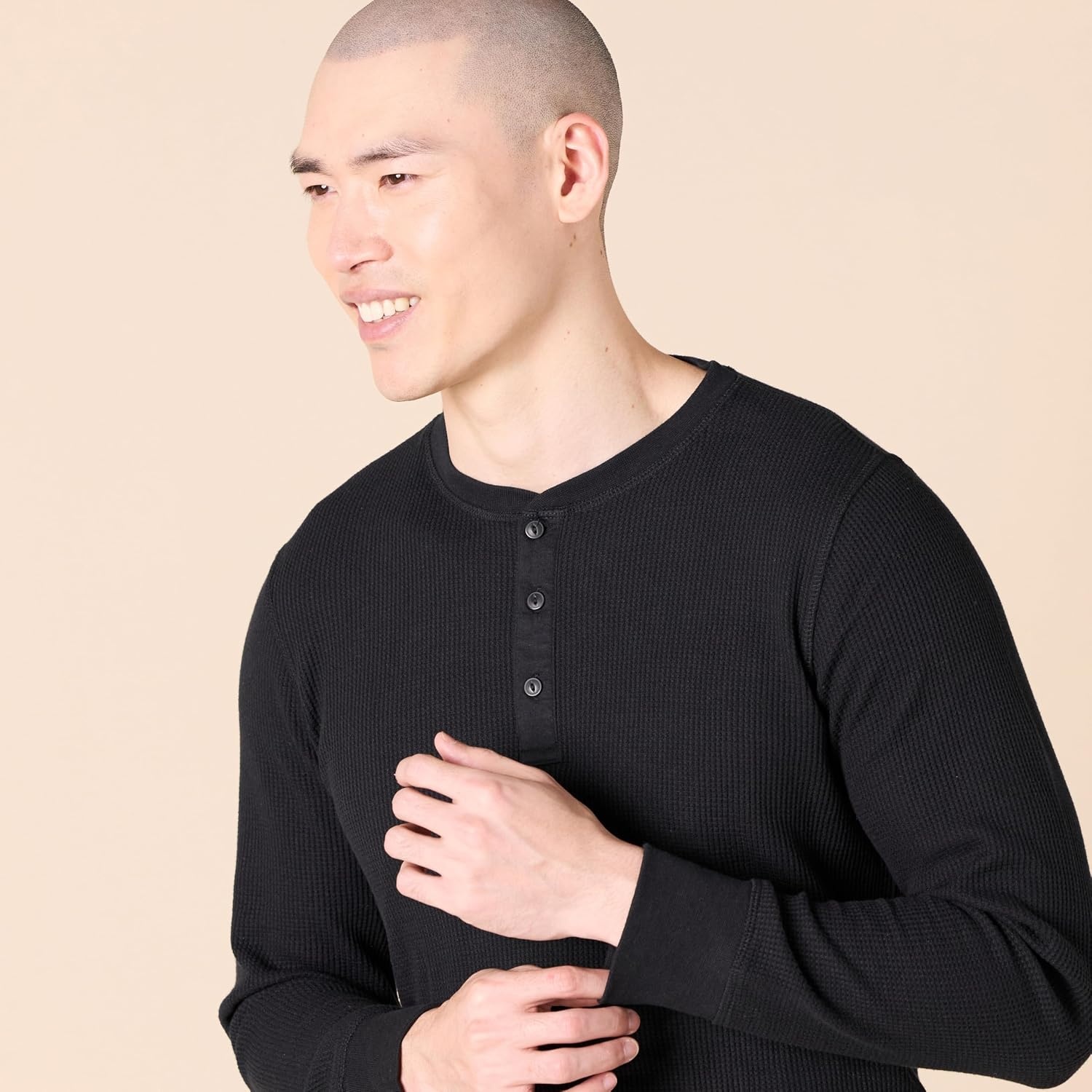 image:imageAmazon Essentials Mens Long Sleeve Waffle Henley ShirtBlack