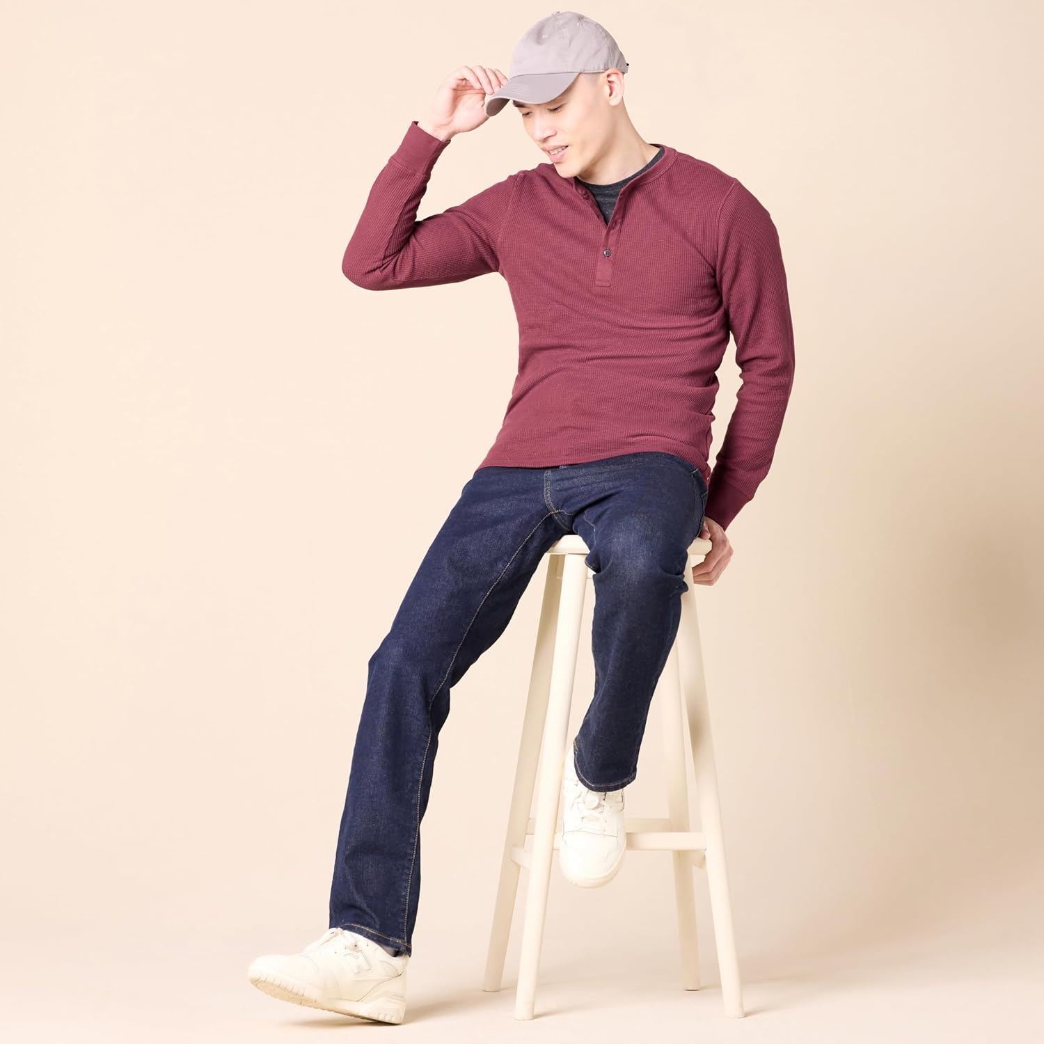 image:imageAmazon Essentials Mens Long Sleeve Waffle Henley ShirtBurgundy