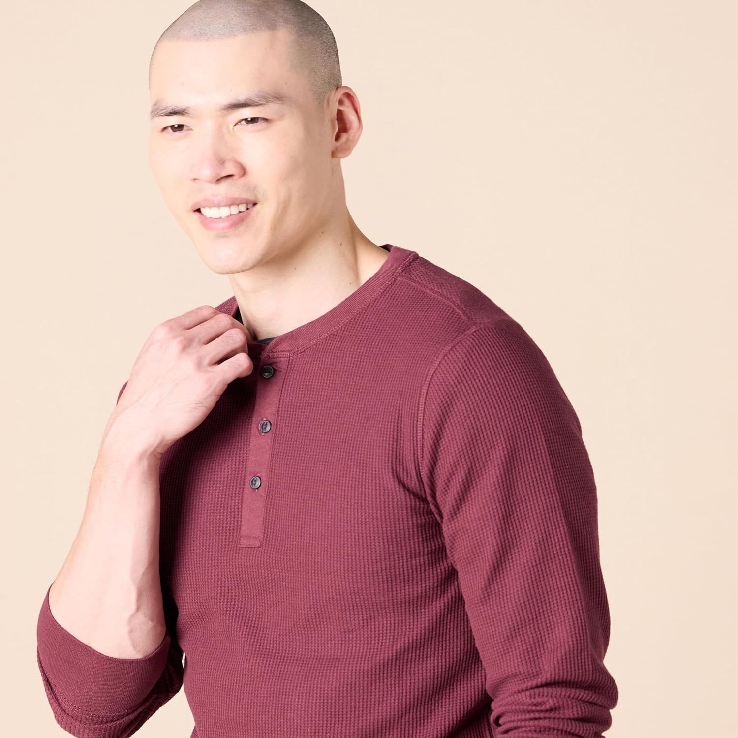 image:imageAmazon Essentials Mens Long Sleeve Waffle Henley ShirtBurgundy