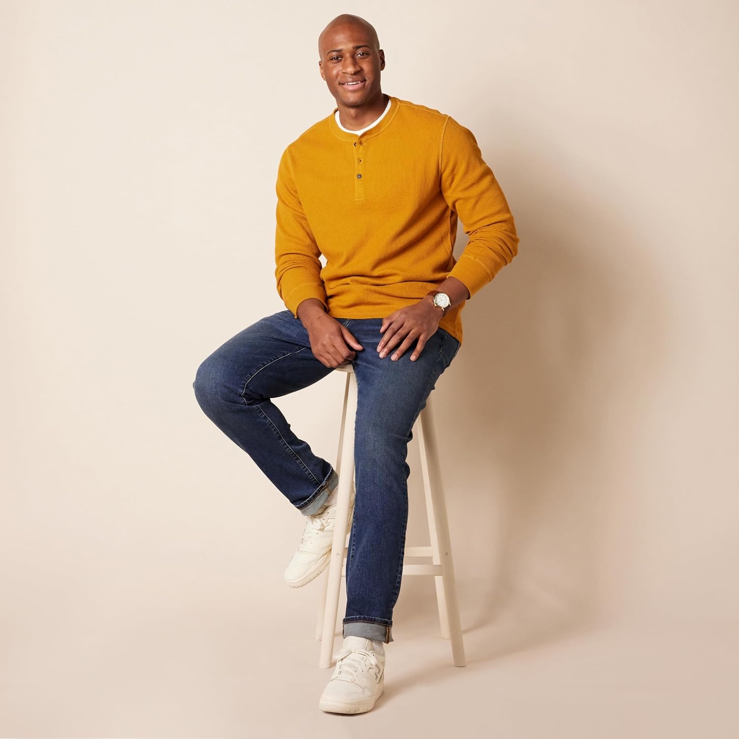 image:imageAmazon Essentials Mens Long Sleeve Waffle Henley ShirtGold