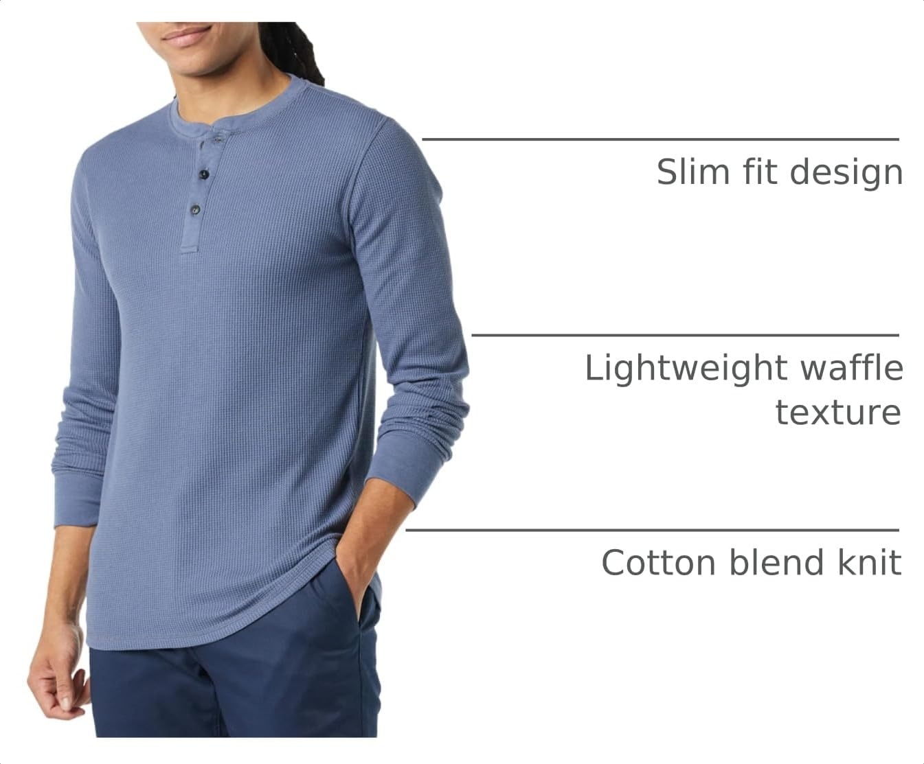 image:imageAmazon Essentials Mens Long Sleeve Waffle Henley ShirtIndigo
