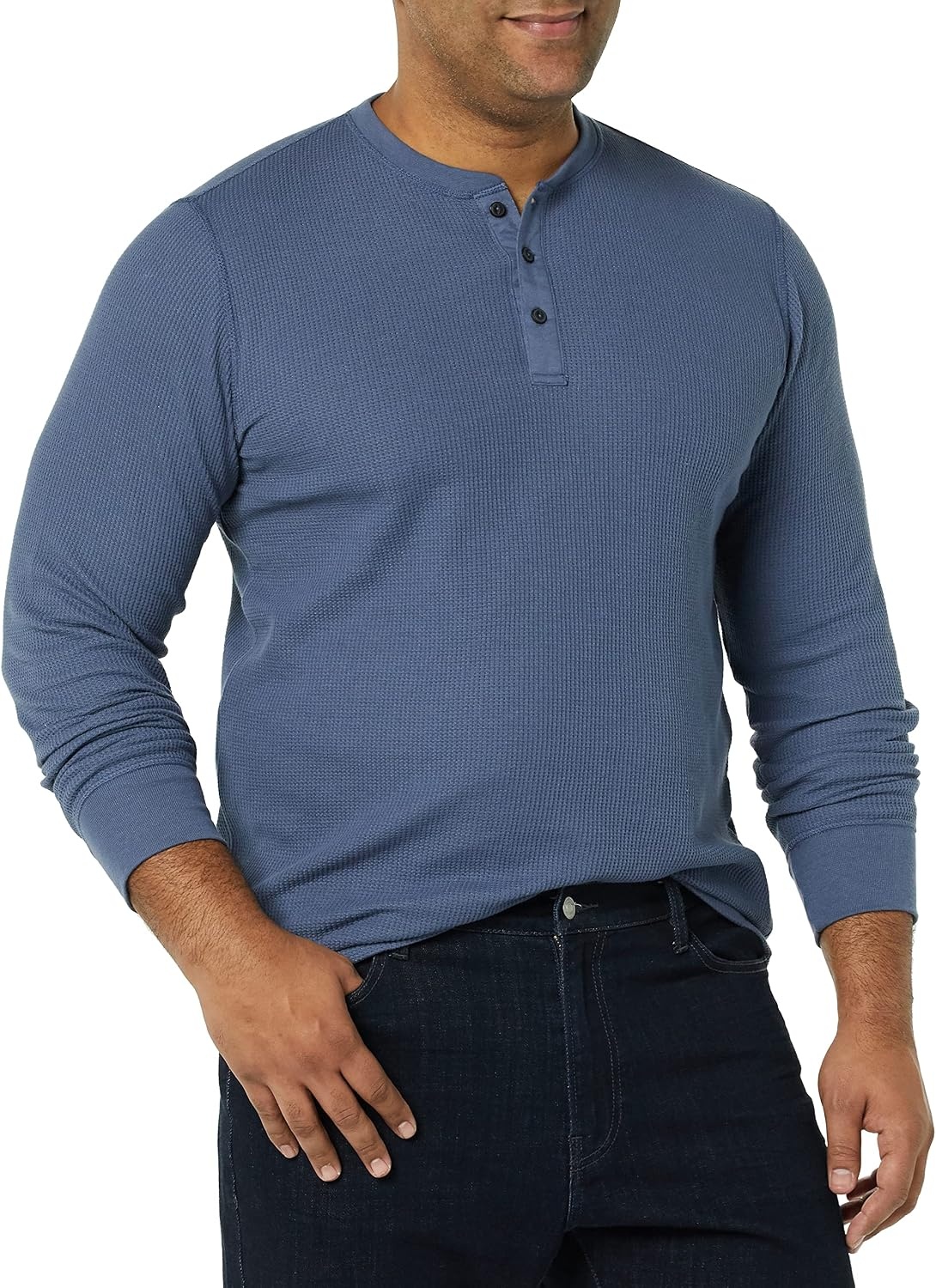 image:imageAmazon Essentials Mens Long Sleeve Waffle Henley ShirtIndigo