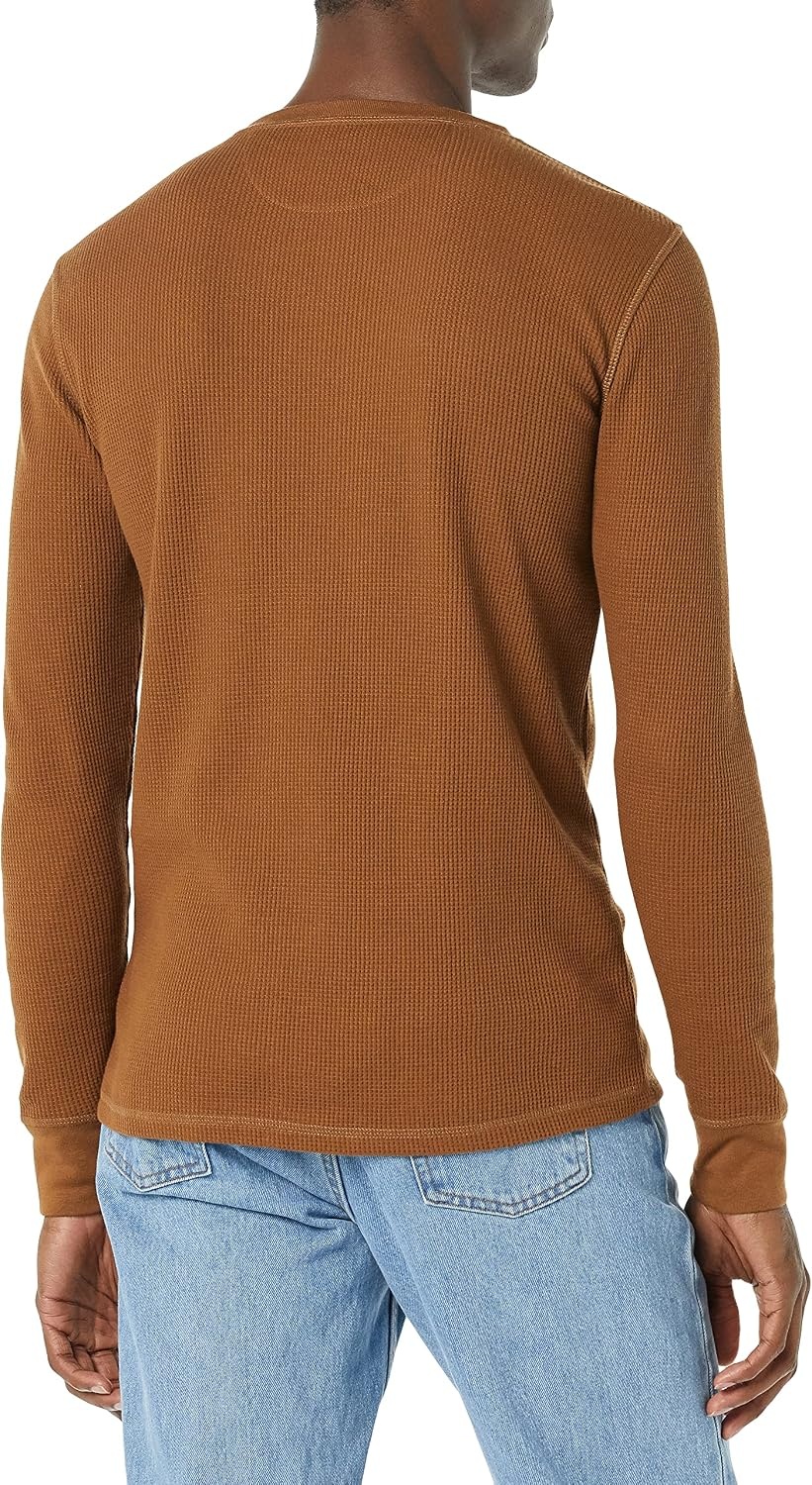 image:imageAmazon Essentials Mens Long Sleeve Waffle Henley ShirtLight Brown