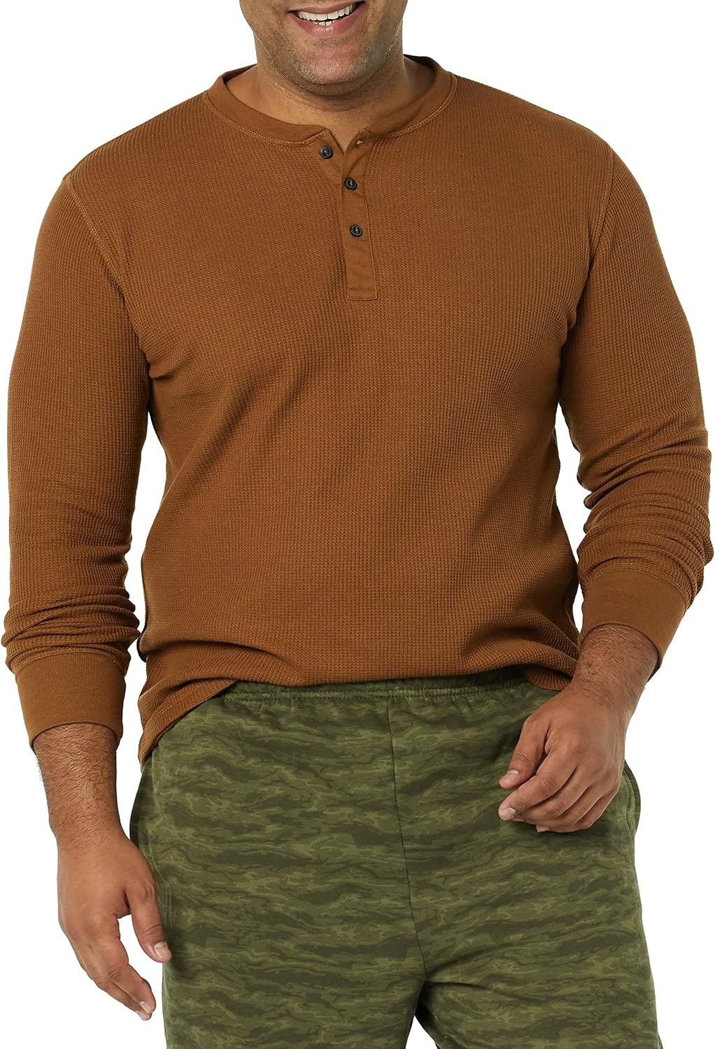 image:imageAmazon Essentials Mens Long Sleeve Waffle Henley ShirtLight Brown