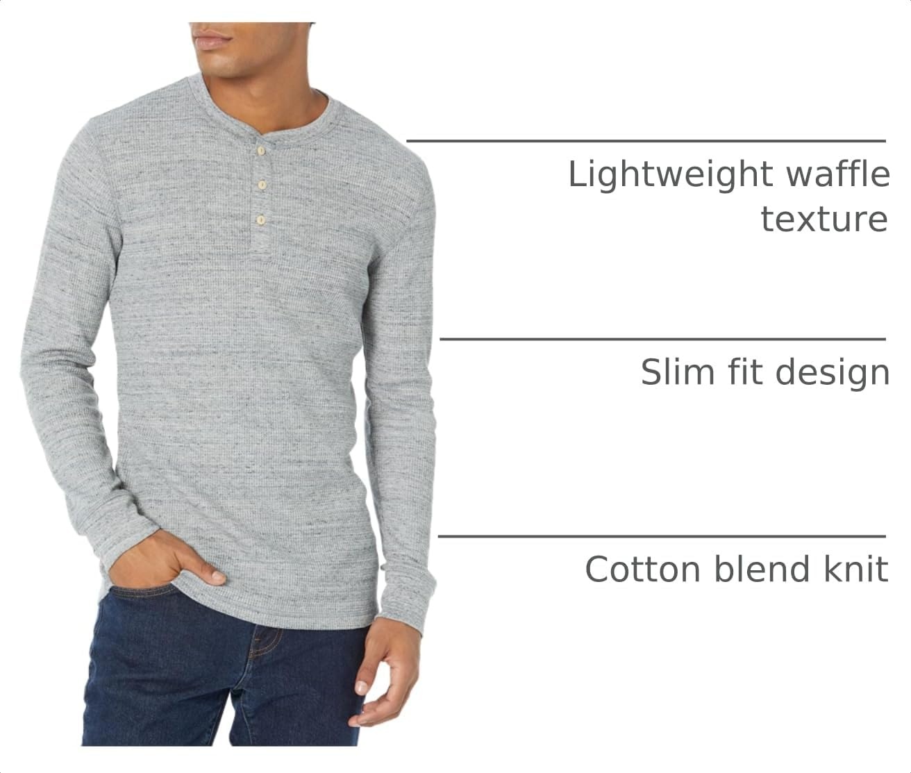 image:imageAmazon Essentials Mens Long Sleeve Waffle Henley ShirtLight Grey Heather