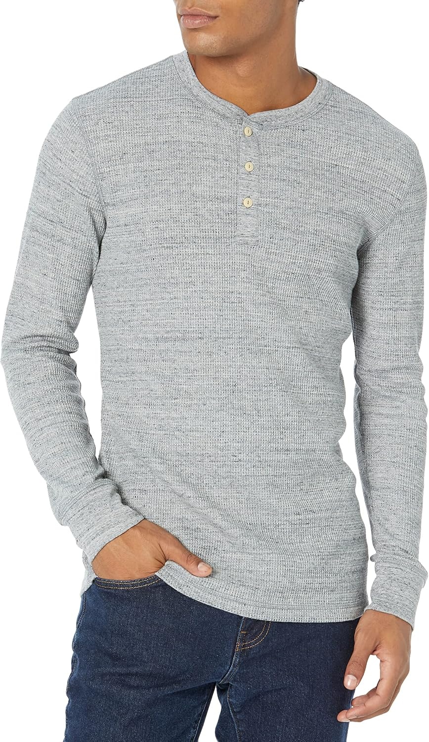 image:imageAmazon Essentials Mens Long Sleeve Waffle Henley ShirtLight Grey Heather