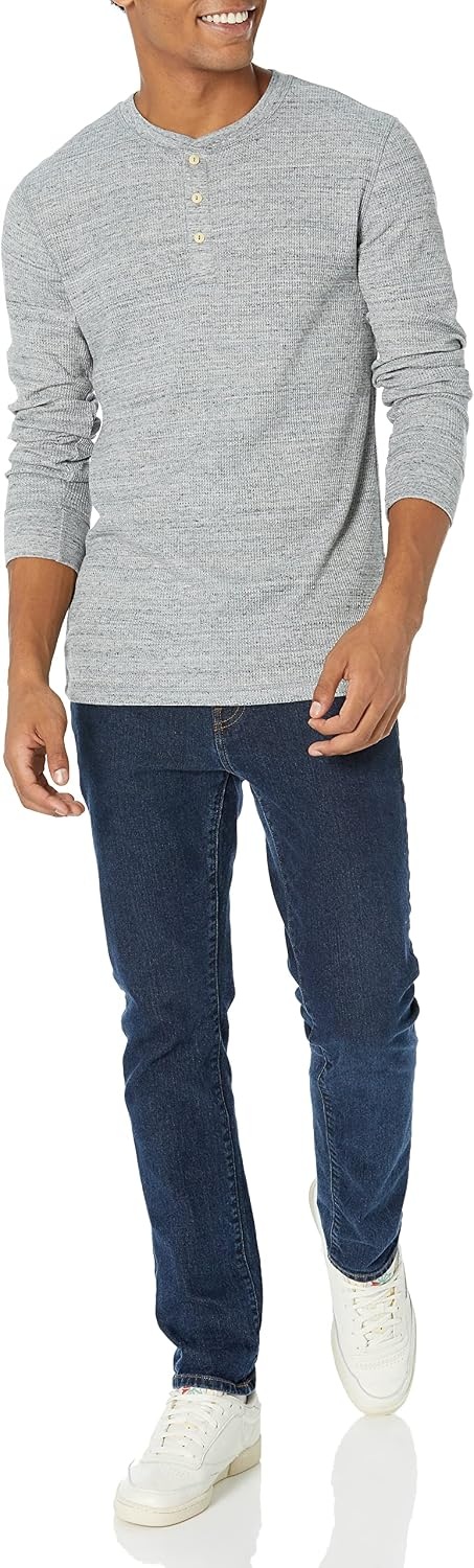 image:imageAmazon Essentials Mens Long Sleeve Waffle Henley ShirtLight Grey Heather