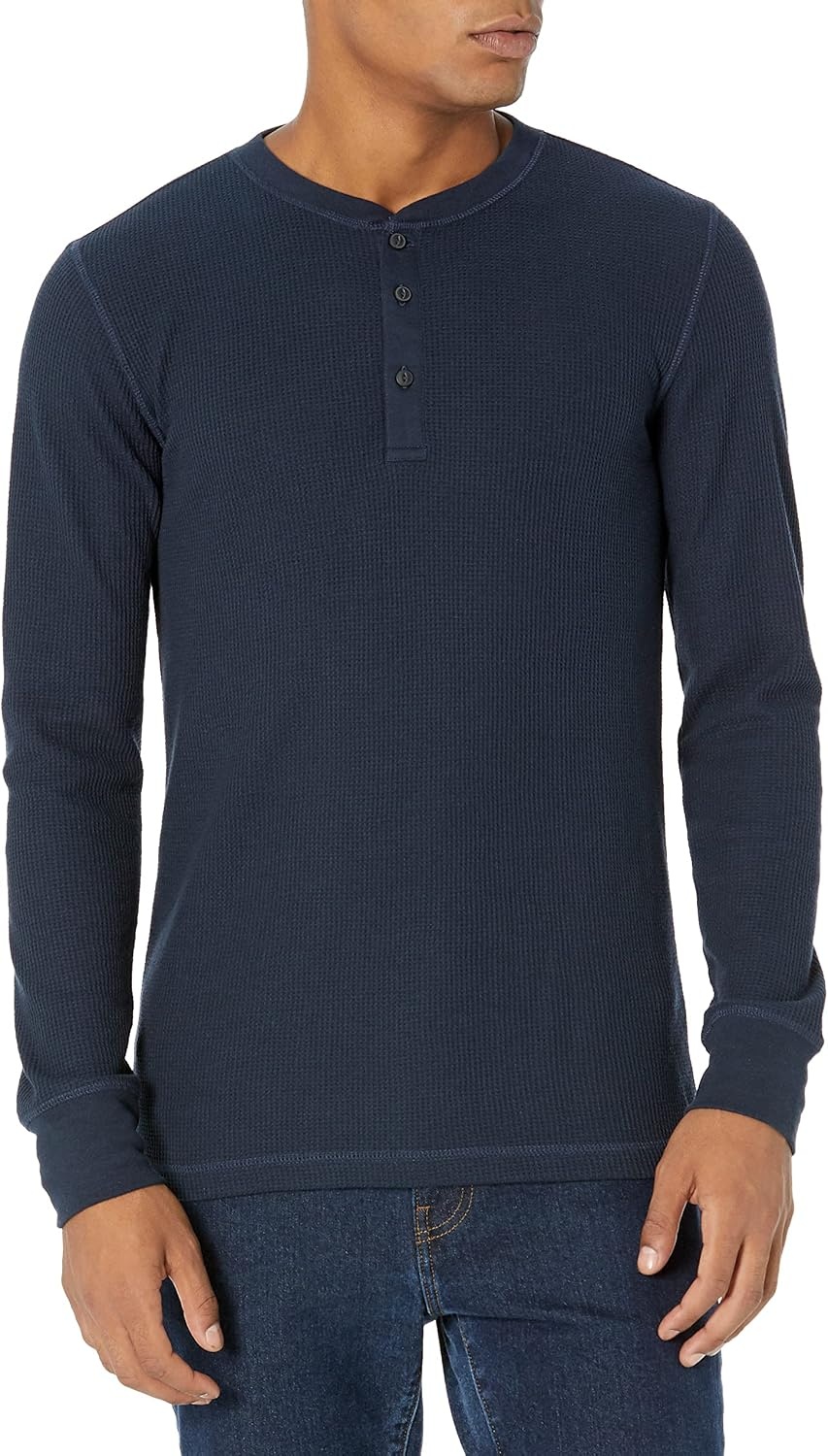 image:imageAmazon Essentials Mens Long Sleeve Waffle Henley ShirtNavy