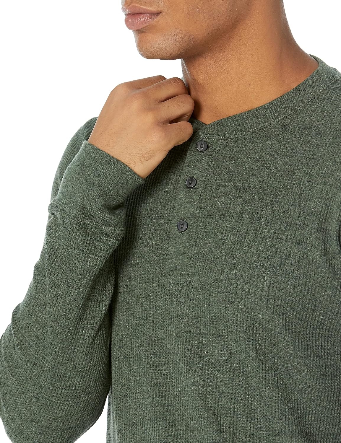 image:imageAmazon Essentials Mens Long Sleeve Waffle Henley ShirtOlive Heather