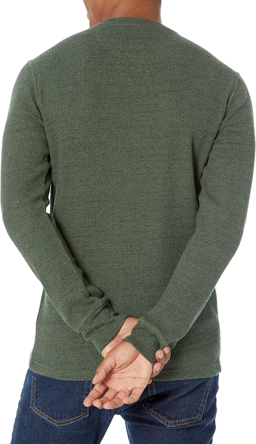 image:imageAmazon Essentials Mens Long Sleeve Waffle Henley ShirtOlive Heather