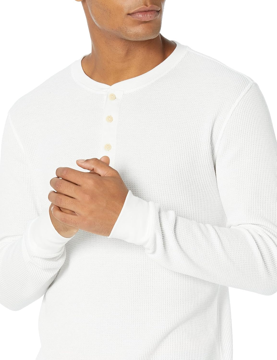 image:imageAmazon Essentials Mens Long Sleeve Waffle Henley ShirtWhite