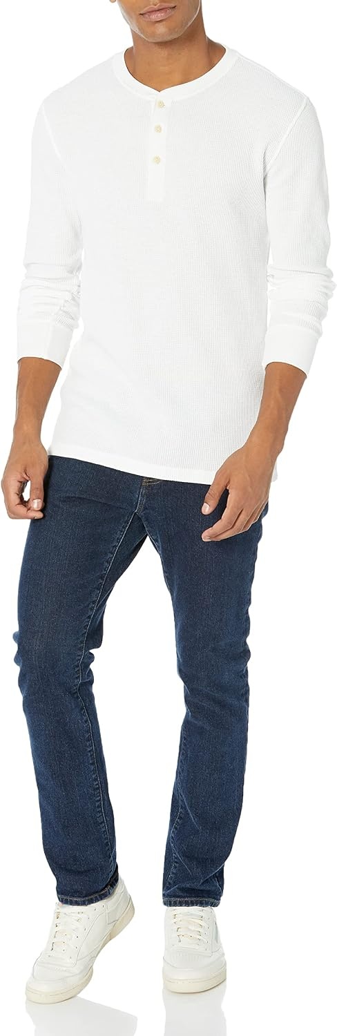 image:imageAmazon Essentials Mens Long Sleeve Waffle Henley ShirtWhite