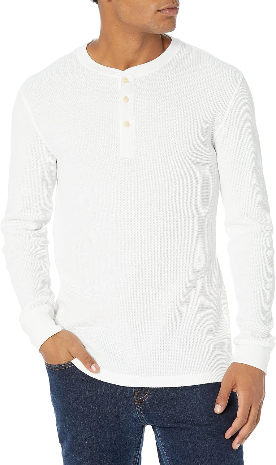 image:imageAmazon Essentials Mens Long Sleeve Waffle Henley ShirtWhite