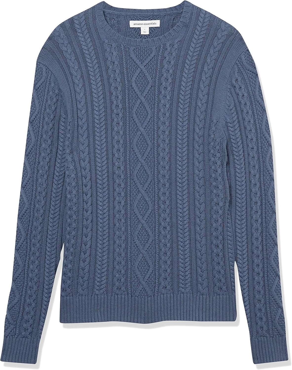 image:imageAmazon Essentials Mens LongSleeve 100 Cotton Fisherman Cable Crewneck SweaterDark Blue